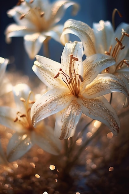 ガラスの花瓶の中の白いユリ