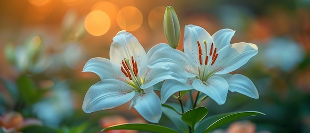 Photo white lilies in nature vibrant colors high resolution