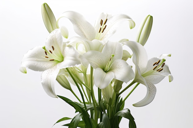 White lilies in a vase against a white background