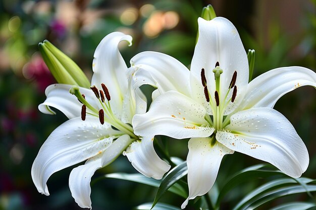 写真 庭の白い百合花