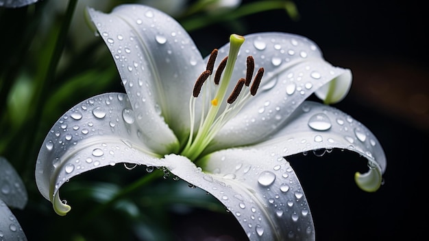 White lily flower with dew drops Generative AI