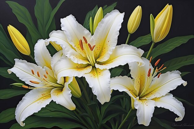 A white lily with yellow and white