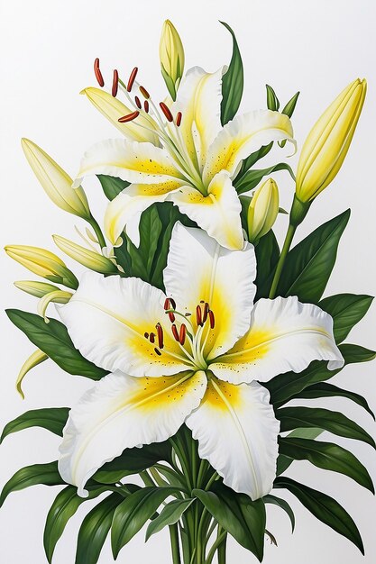 A white lily with yellow and white