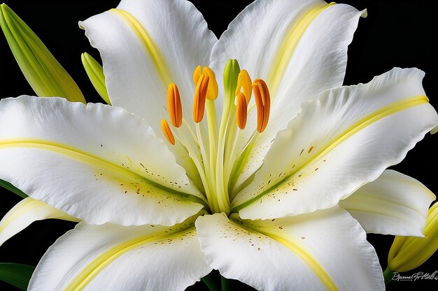 A white lily with yellow and white