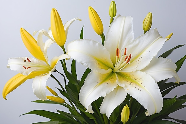A white lily with yellow and white