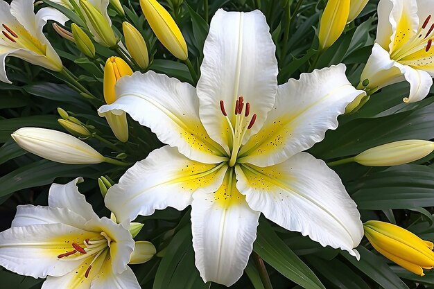 A white lily with yellow and white