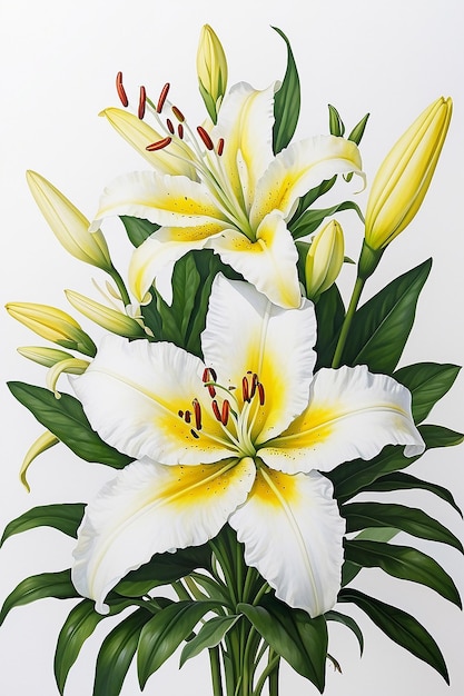 A white lily with yellow and white