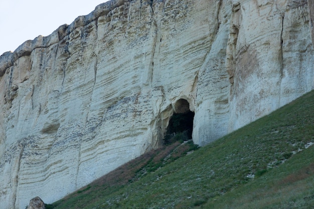 White limestone rock, wild mountain nature, national landmark. High quality photo