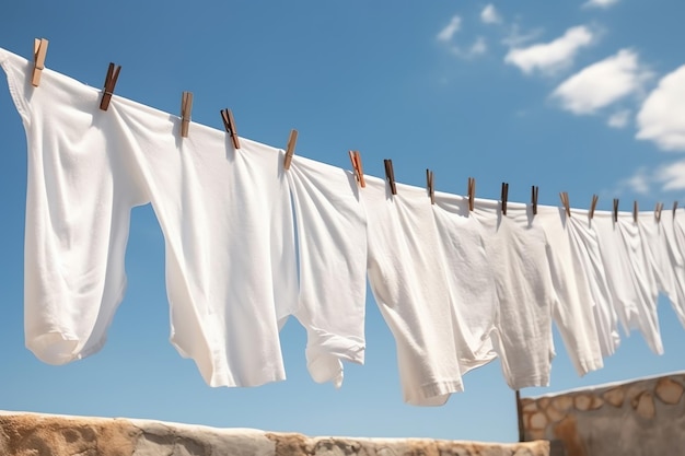 White linen drying on a clothesline billowing