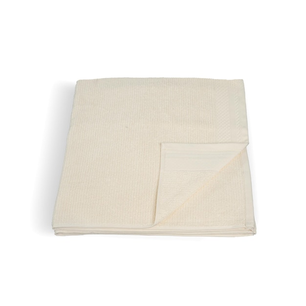 A white linen towel with a square cut out of the middle.