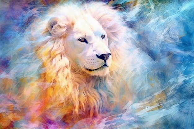 Photo white lion alcohol ink ai generative