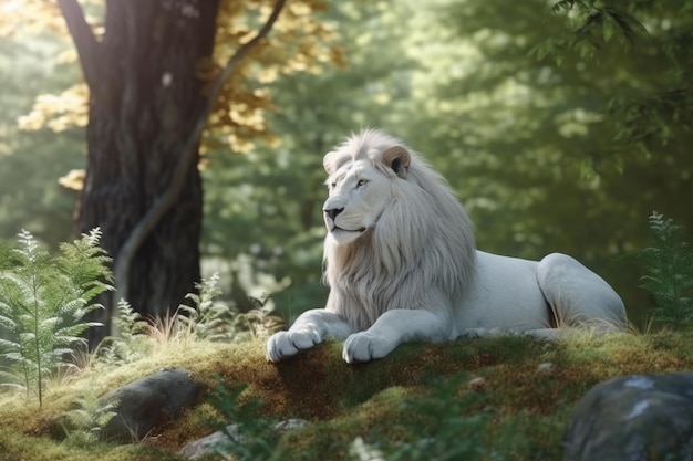 A white lion in the forest