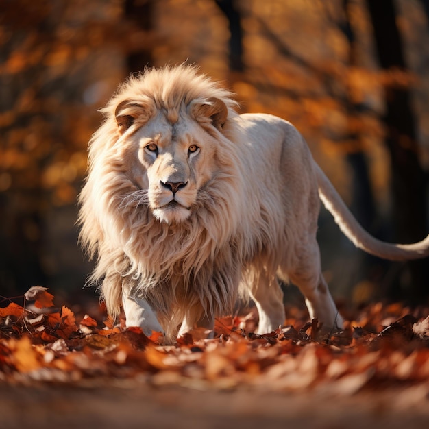 White lion walking in wilderness Animal kingdom concept