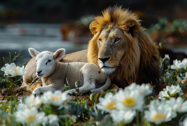Foto leone bianco con il bambino