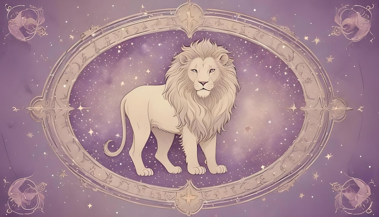 Photo a white lion with a purple background with a purple background with a space for a star