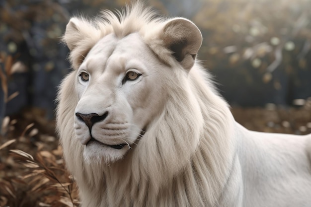 Photo a white lion in the woods