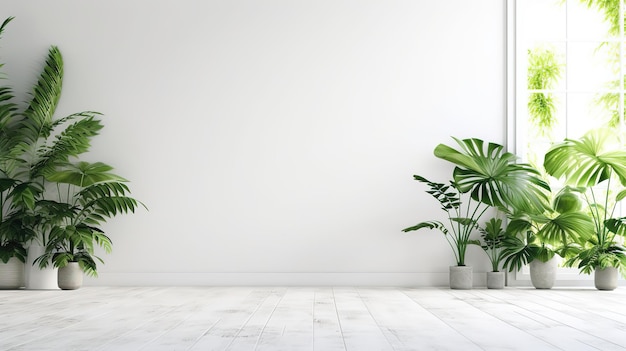 a white living room with greenery