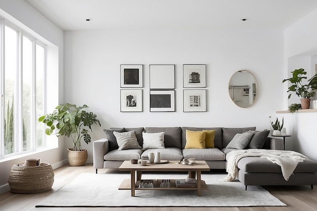 Photo white living room with sofa