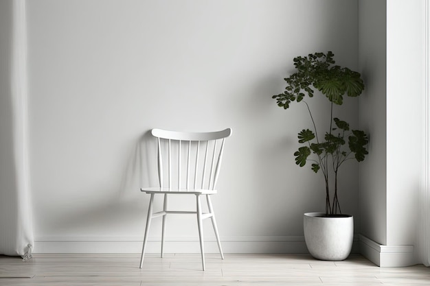 In the white living room a wooden chair