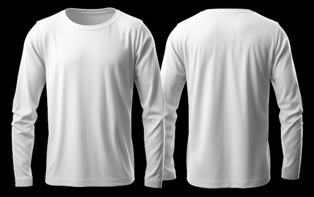 White long sleeve t shirt front and back view isolated on white background Generative AI