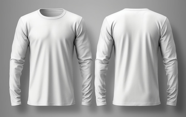 White long sleeve t shirt front and back view isolated on white background Generative AI