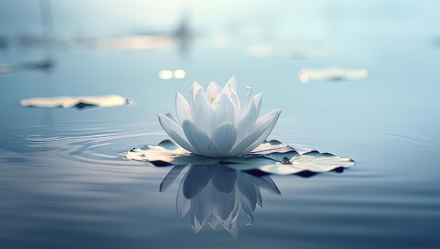 a white lotus flower floating in water in the style of minimalist imagery