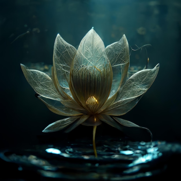 A white lotus flower is floating in the water.