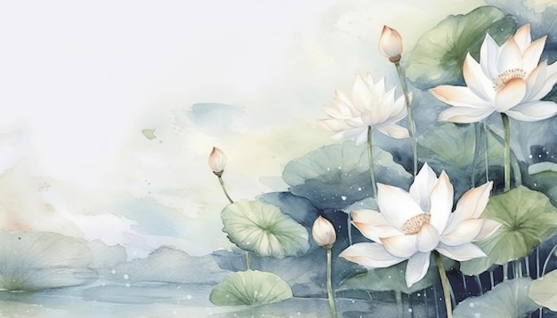 White lotus flower watercolor background