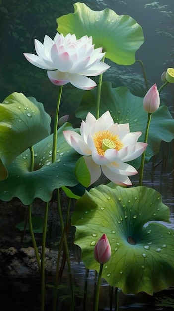 Premium AI Image | A white lotus flower with the word lotus on it.