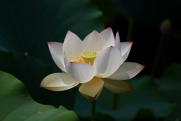 A white lotus flower with a yellow center.