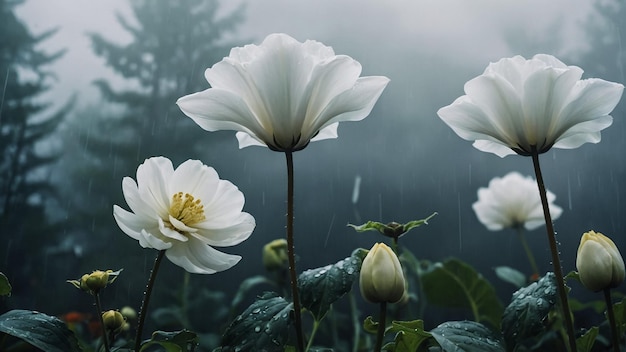 白い蓮の花が朝にく