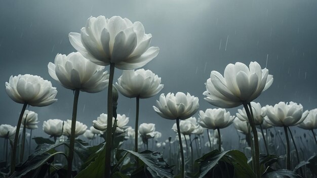 Белые цветы лотоса цветут утром.