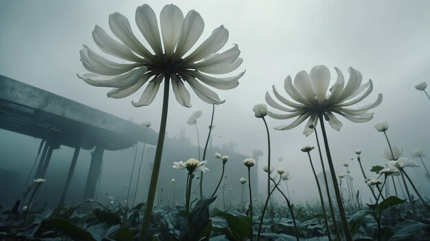 白い蓮の花が朝にく