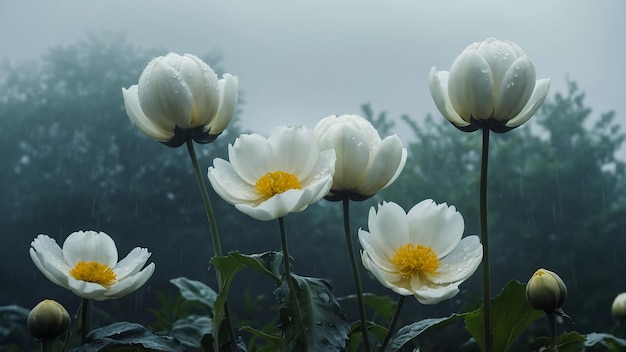 White Lotus flowers blossom on the morning