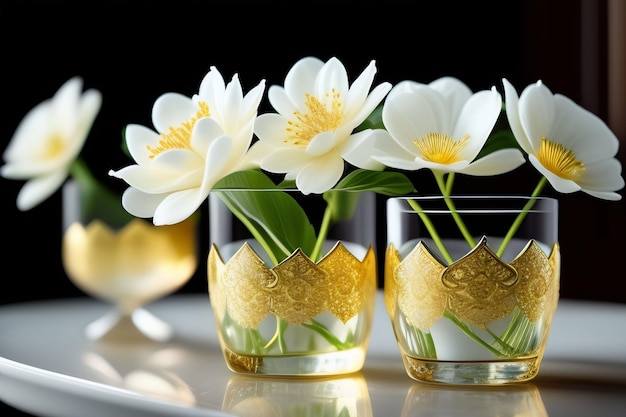 White lotus flowers in a glass