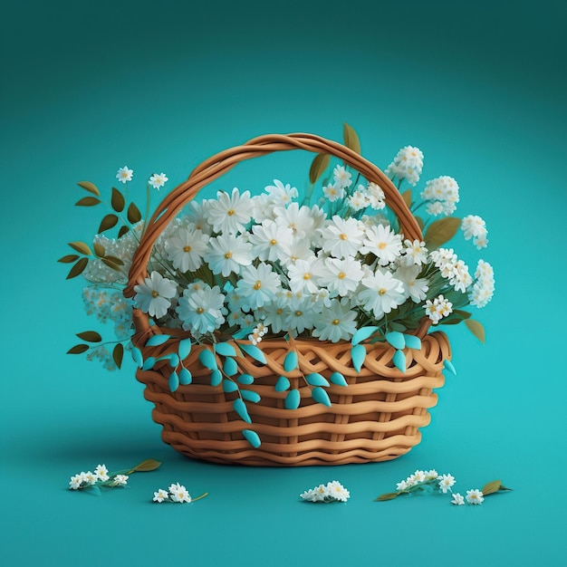 White lowers in wooden basket