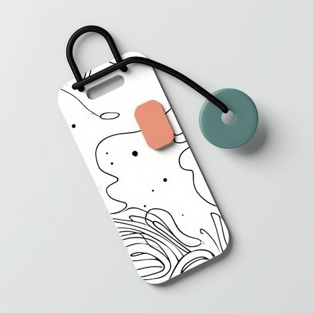 a white luggage tag with a black and white design on it generative ai