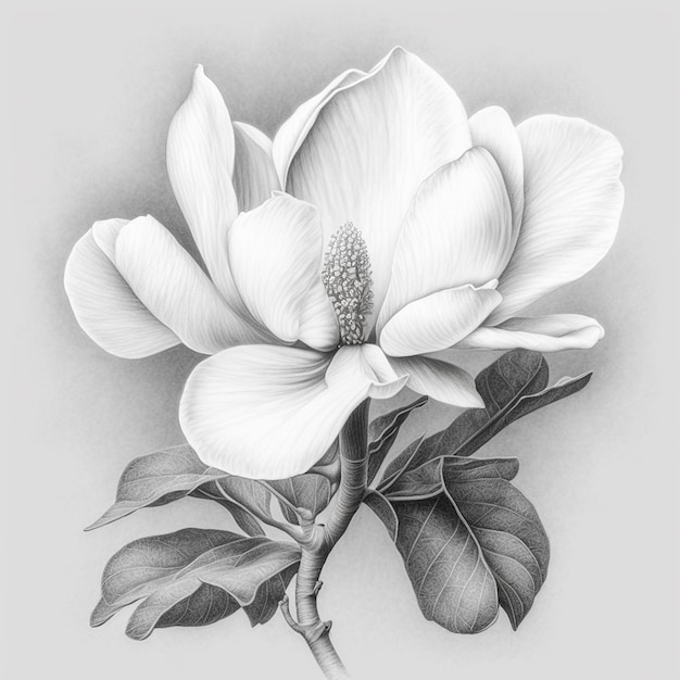 White magnolia flower style pencil drawing colored image AI generated art