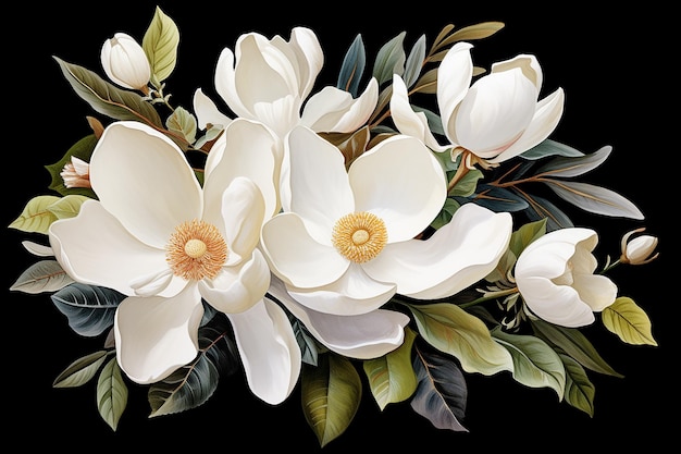 Photo white magnolia watercolor