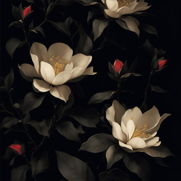 White magnolias Wall mural poster or picture for home Generative AI