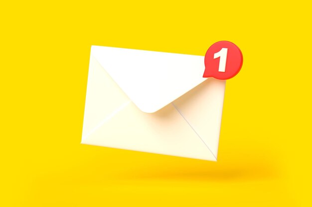 White mail envelope with red marker message on yellow background Envelope falling on the ground 3D