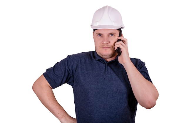 White male engineer in a white hard hat