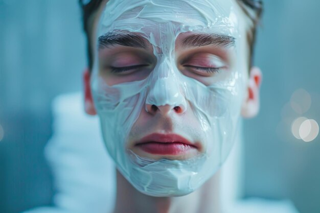 Photo white man with face mask in beauty salon ai created