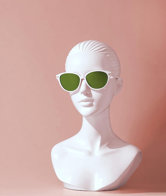 写真 茶色のスタジオの背景に緑のメガネの白いマネキン