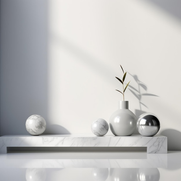 White marble background wall in studio in the style of minimalist ceramics