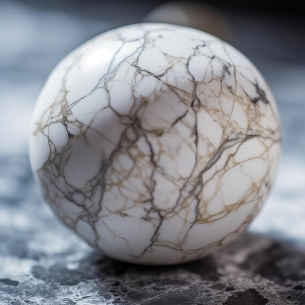 A white marble ball with the word marble on it