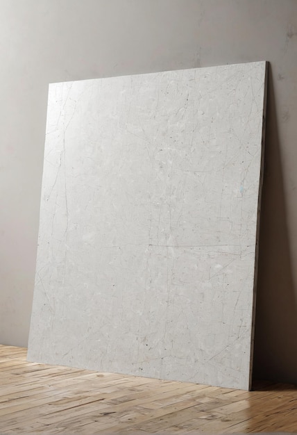 a white marble block on a wooden floor