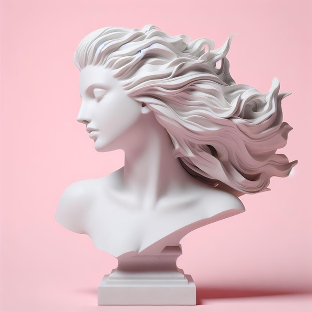 a white marble bust of modern woman beauty on a pink background