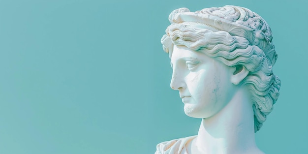 Фото Белый мраморный бюст женщины античная греческая скульптура на тиле минималистском фоне