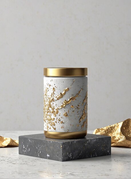 Photo a white marble candle holder with gold foil on top